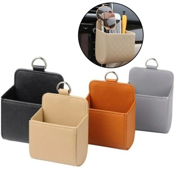 Leather Car Air Vent Hanging Storage Bag Dashboard Tidy Organizer Box for Phone Key Sunglasses