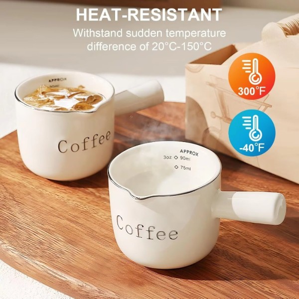 Ceramic Espresso Measuring Cup With Scale V‑Shaped Mouth Coffee Extraction Small Milk Pitcher
