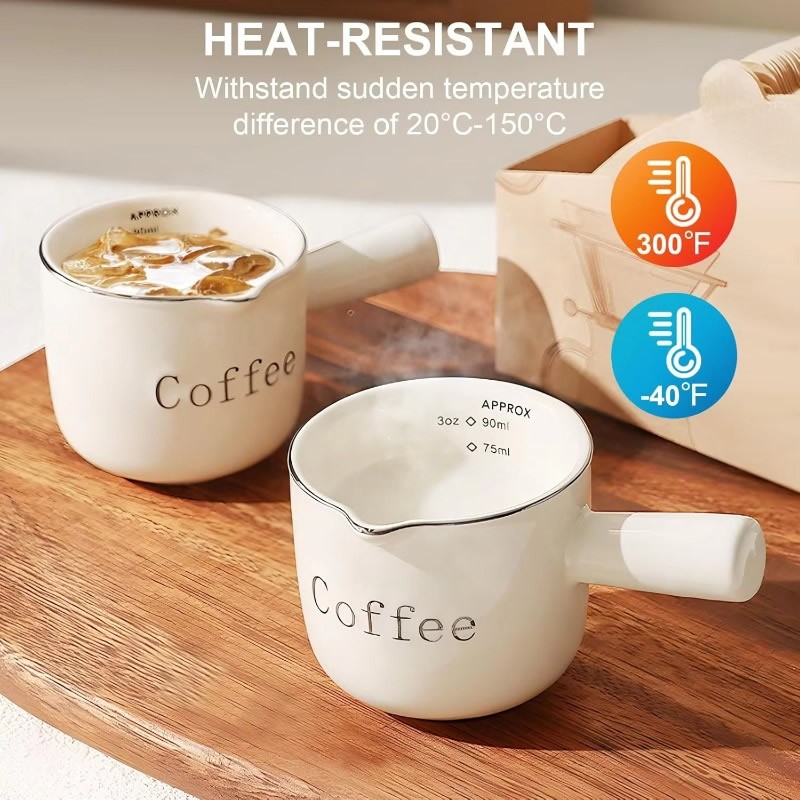Ceramic Espresso Measuring Cup With Scale V‑Shaped Mouth Coffee Extraction Small Milk Pitcher