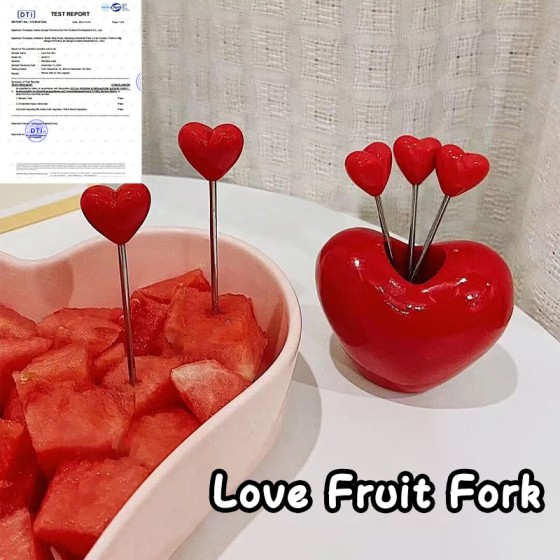 Cute Heart Shape Stainless Steel Fruit Forks Reusable Metal Sticks With Love‑Style Holder For Dessert Appetizers
