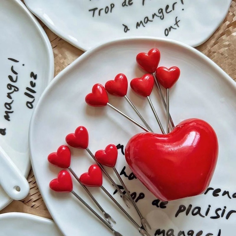 Cute Heart Shape Stainless Steel Fruit Forks Reusable Metal Sticks With Love‑Style Holder For Dessert Appetizers