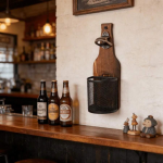 Wall‑Mounted Wooden Beer Bottle Opener With Mesh Cap Catcher Rustic Opener For Home Bar Kitchen Outdoor Use
