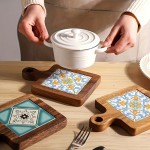 Floral Wooden Trivet High‑Temperature Resistant Insulation Pot Pad Vintage Kitchen Dining Table Mat