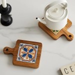 Floral Wooden Trivet High‑Temperature Resistant Insulation Pot Pad Vintage Kitchen Dining Table Mat