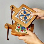 Floral Wooden Trivet High‑Temperature Resistant Insulation Pot Pad Vintage Kitchen Dining Table Mat