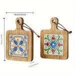Floral Wooden Trivet High‑Temperature Resistant Insulation Pot Pad Vintage Kitchen Dining Table Mat