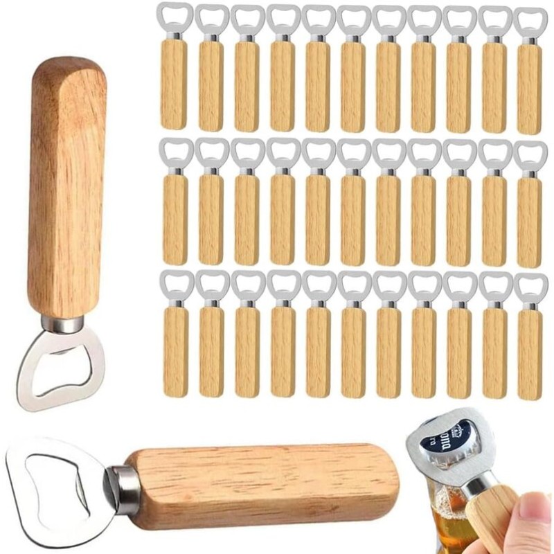 Handheld Wooden Bottle Opener Household Beer Wine Soda Can Cap Opener Kitchen Bar Gadget Tool
