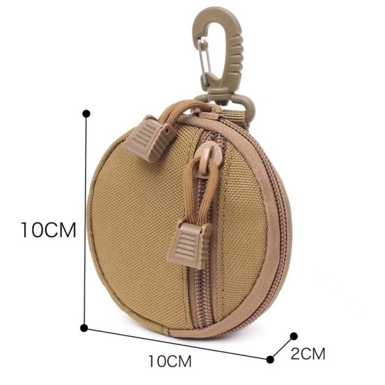 Tactical Mini Round MOLLE EDC Pouch Zipper Utility Bag With Carabiner Clip For Earbuds Keys Coins Outdoor Use