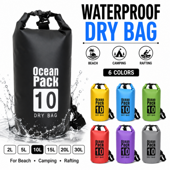High Quality Dry PVC waterproof bags men women 10L 20L 30L outdoor swimming bucket rafting
