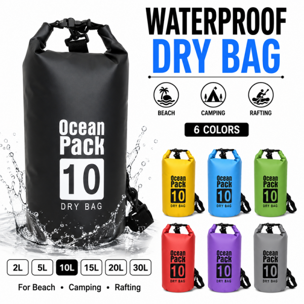 High Quality Dry PVC waterproof bags men women 10L 20L 30L outdoor swimming bucket rafting