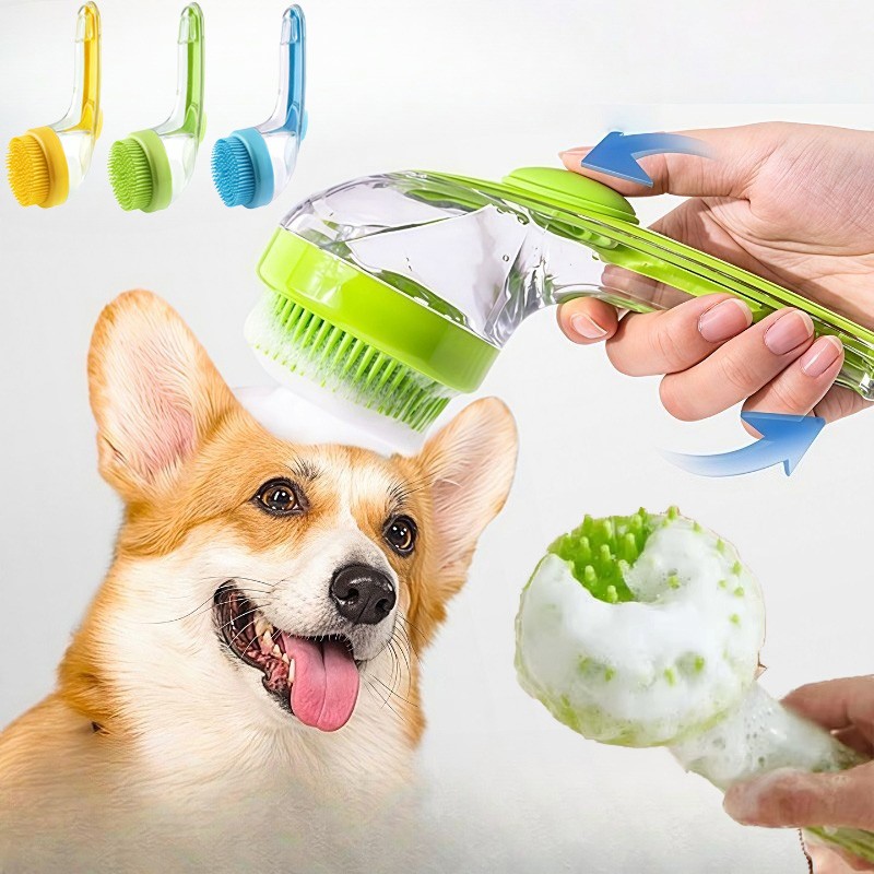 Safe Pet Bathing Brush Long Handle Dog Cleaning Soft Silicone Grooming Comb Cats Dogs Cat Massage Supplies