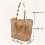 Sleek Women's Large Capacity Beach Tote Bag Durable Polyester Woven Shoulder Open Travel Shopping