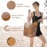 Sleek Women's Large Capacity Beach Tote Bag Durable Polyester Woven Shoulder Open Travel Shopping
