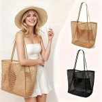 Sleek Women's Large Capacity Beach Tote Bag Durable Polyester Woven Shoulder Open Travel Shopping