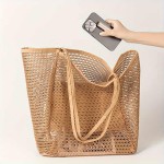 Sleek Women's Large Capacity Beach Tote Bag Durable Polyester Woven Shoulder Open Travel Shopping
