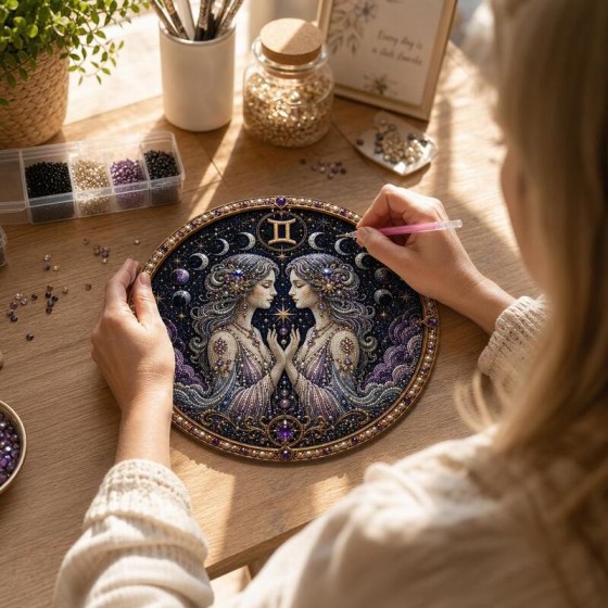 12 Signs Pearl Art Kit, Round Constellation Themed DIY Beaded Artwork for Astrology Wall Decor
