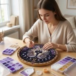 12 Signs Pearl Art Kit, Round Constellation Themed DIY Beaded Artwork for Astrology Wall Decor