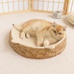 Cat Bed Sofa with Scratch Board, Natural Rattan Weave Pet Sleeping Bed for Cats and Dogs, Wear-Resistant Pet House