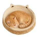 Cat Bed Sofa with Scratch Board, Natural Rattan Weave Pet Sleeping Bed for Cats and Dogs, Wear-Resistant Pet House