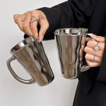 Creative Silver Mug with Handle, Modern Simple Ceramic Coffee Cup, Unique Irregular Shape Milk Water Cup for Home Office Drinkware Gift