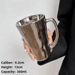 Creative Silver Mug with Handle, Modern Simple Ceramic Coffee Cup, Unique Irregular Shape Milk Water Cup for Home Office Drinkware Gift