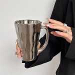 Creative Silver Mug with Handle, Modern Simple Ceramic Coffee Cup, Unique Irregular Shape Milk Water Cup for Home Office Drinkware Gift
