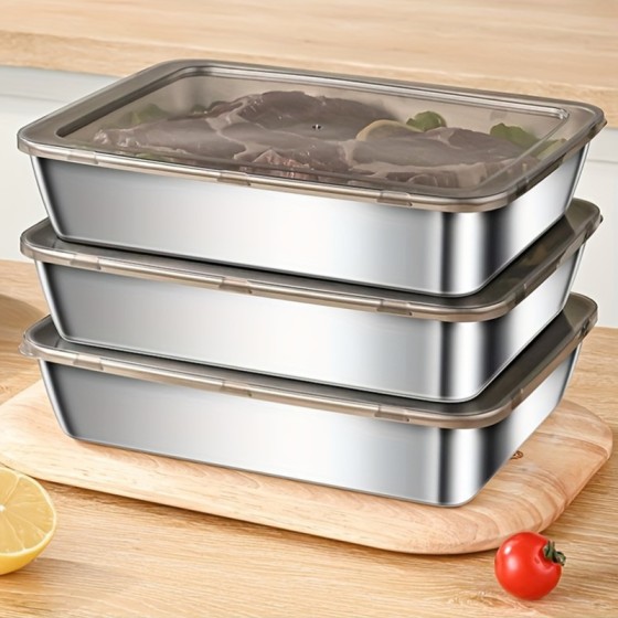 Stainless Steel Rectangular Food Container with Lid, Leak-Proof Storage Box for Kitchen Refrigerator, Microwave Safe Meal Prep Lunch Box