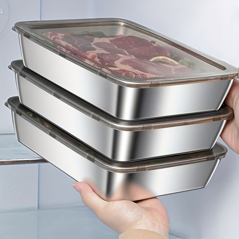 Stainless Steel Rectangular Food Container with Lid, Leak-Proof Storage Box for Kitchen Refrigerator, Microwave Safe Meal Prep Lunch Box
