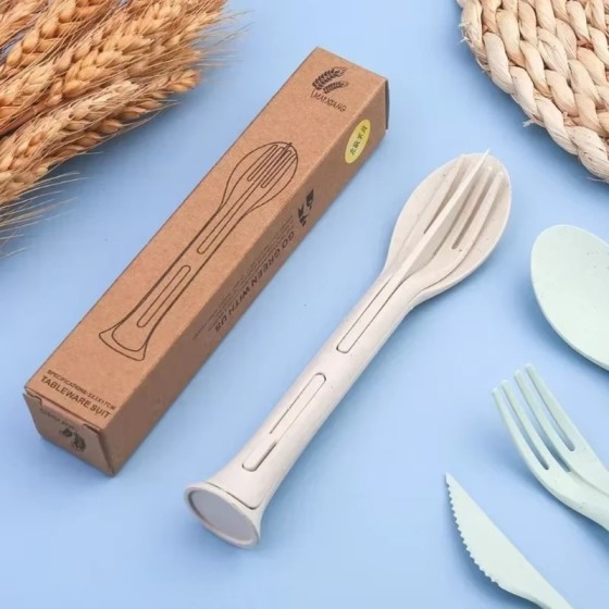 3Pcs Portable Tableware Set, 3 in 1 Detachable Picnic Dinnerware, Reusable Lightweight Camping Utensils with Fork Spoon Knife for Travel Outdoor