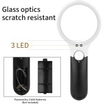 Magnifying Glass with LED Light, 3X 45X Handheld Magnifier with Light, Illuminated Reading Magnifier for Seniors, Jewelry Inspection, Coins and Hobby