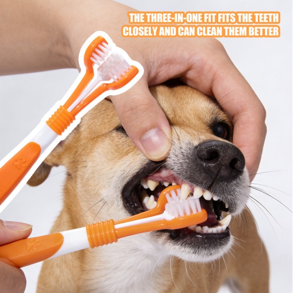 Anti-slip 3-Sided Pet Toothbrush Dog Plastic Removing Tartar Cleaning Mouth Care Cat Accessories
