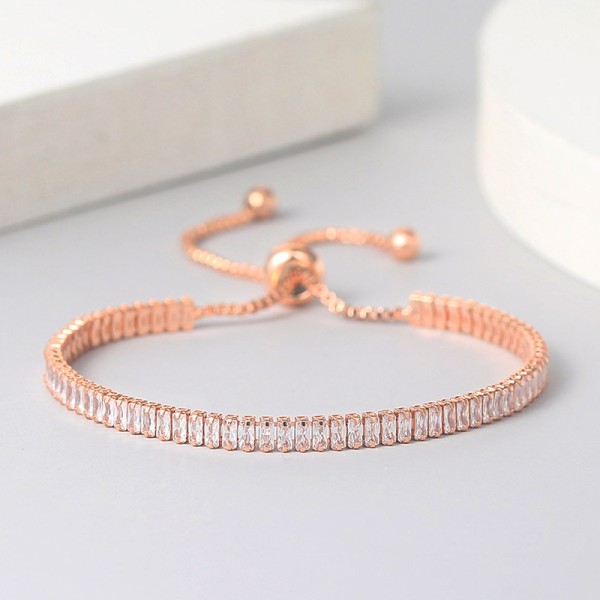 Tennis Bracelet for Women, Sparkling Zircon Rose Gold, Handmade Friendship Gift, Cute Fashion Jewelry H017