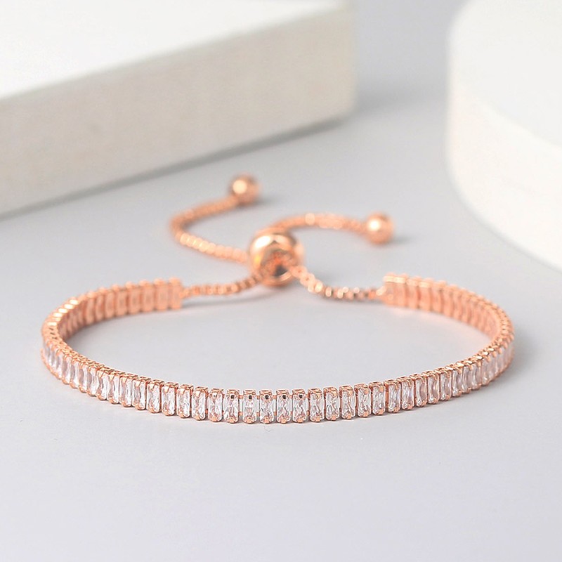 Tennis Bracelet for Women, Sparkling Zircon Rose Gold, Handmade Friendship Gift, Cute Fashion Jewelry H017