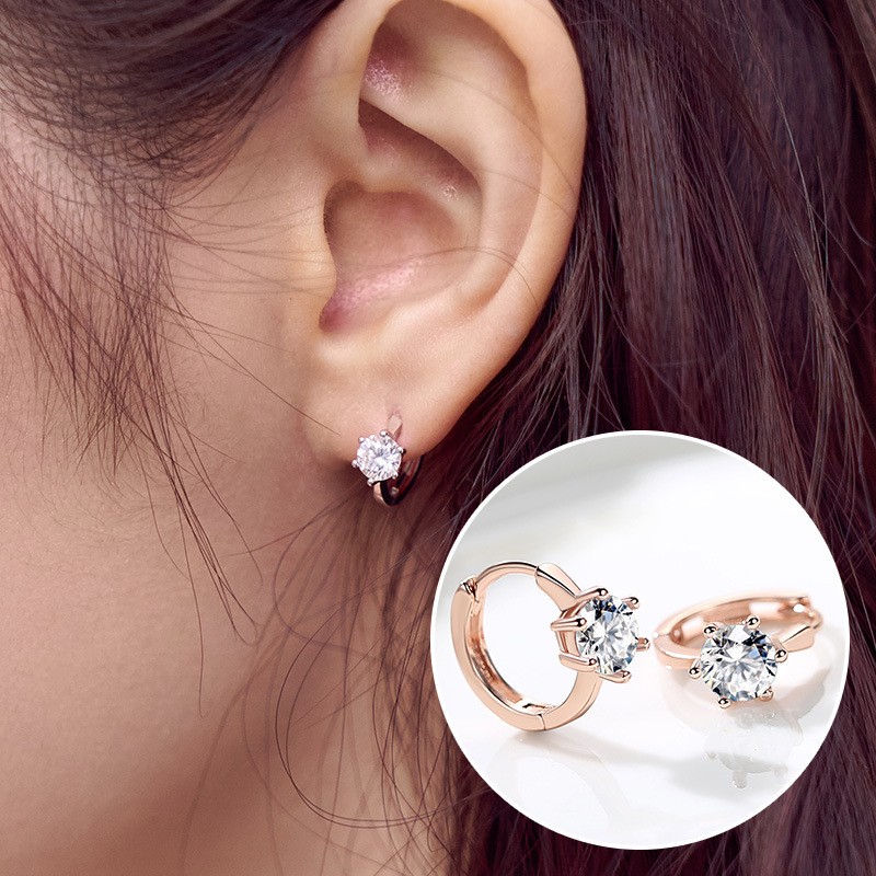 Stud Earrings for Women, Classic Six Claw Clear AAA+ Zircon, Rose Gold Silver, Elegant Fashion Jewelry Gift