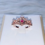 Princess Crown Ring for Women, Luxury Hollow Out Blue Purple Red Zircon, Rose Gold, Fashion Jewelry KBR212