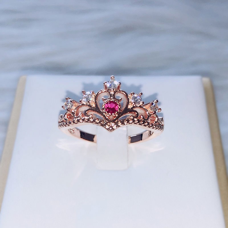 Princess Crown Ring for Women, Luxury Hollow Out Blue Purple Red Zircon, Rose Gold, Fashion Jewelry KBR212