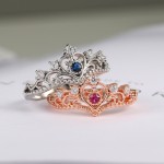 Princess Crown Ring for Women, Luxury Hollow Out Blue Purple Red Zircon, Rose Gold, Fashion Jewelry KBR212