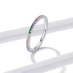 Simple Thin Dainty Ring for Women, Colorful Round Zircon Silver, Stacking Pinky Ring, Fashion Jewelry KCR039