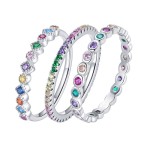 Simple Thin Dainty Ring for Women, Colorful Round Zircon Silver, Stacking Pinky Ring, Fashion Jewelry KCR039