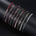 2.5mm Zircon Tennis Bracelet for Women, Asymmetric Paper Clip Chain, Kpop Hand Bracelet, Luxury Jewelry KCH078