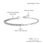 2.5mm Zircon Tennis Bracelet for Women, Asymmetric Paper Clip Chain, Kpop Hand Bracelet, Luxury Jewelry KCH078