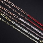 2.5mm Zircon Tennis Bracelet for Women, Asymmetric Paper Clip Chain, Kpop Hand Bracelet, Luxury Jewelry KCH078