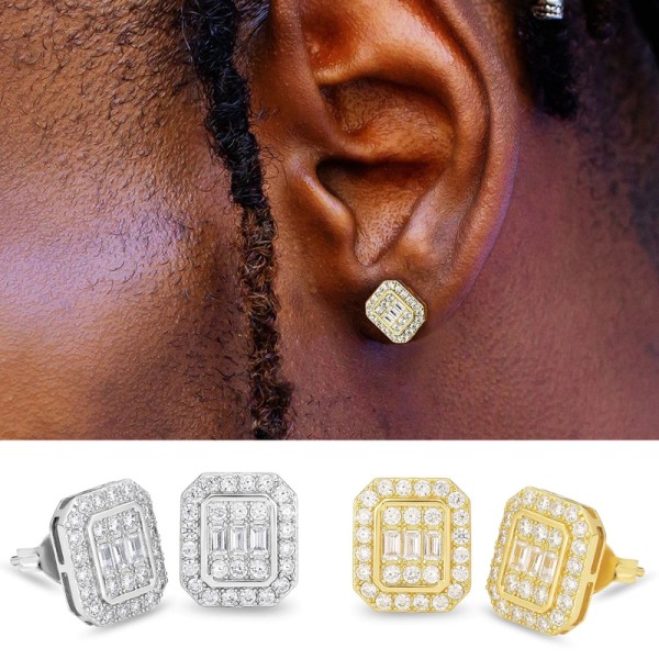 Hip Hop Rock Ear Stud Earrings for Men, Iced Out Cubic Zirconia Bling Cartilage Accessories, Homme Hippie Jewelry OHE143