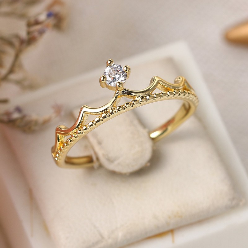 Minimalist Crystal Promise Ring for Women, Simple Round Cubic Zirconia Rose Gold Color, Daily Wear Fashion Jewelry
