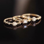Trendy Korean Women Dainty Ring, Concise Geometry Zirconia Gold Color Stacking Rings, Crystal Jewelry R742