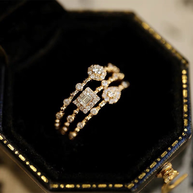 Trendy Korean Women Dainty Ring, Concise Geometry Zirconia Gold Color Stacking Rings, Crystal Jewelry R742