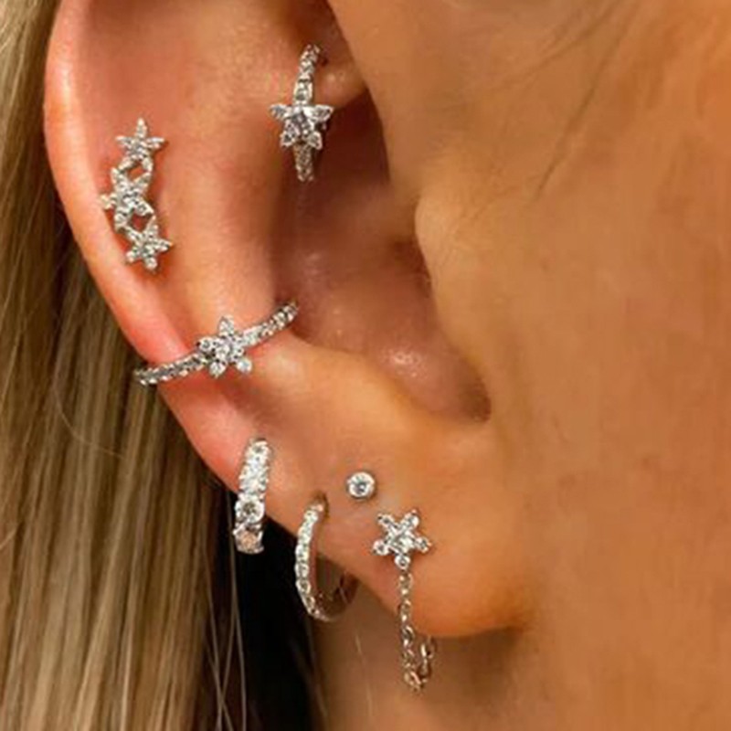 Mini Cute Star Hoop Earrings for Women, Geometry Cubic Zircon Ear Tragus Helix Piercing, Fashion Jewelry