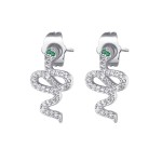 Iced Out Snake Earrings for Women, Ins Trend Green Eye Zircon Gold Color Hyperbole Ear Hoops, Girls Cartilage Accessories KCE258