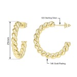 Twisted Hoop Earrings for Women, Trend Stainless Steel C Shape Earings, Minimalist Fashion Jewelry Tarnish Free KAE273