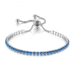 Tennis Bracelets for Women, Simple Blue Round Zircon Rose Gold Color Girls Bracelet, Fashion Korean Jewelry H055